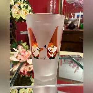 Culver Frosted Holiday Tumbler with Red Gnomes & String of Lights Around Glass